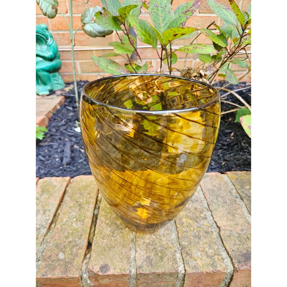 Crate & Barrel Sahara Glass Vase, Hand-blown Amber Glass Vase 9"